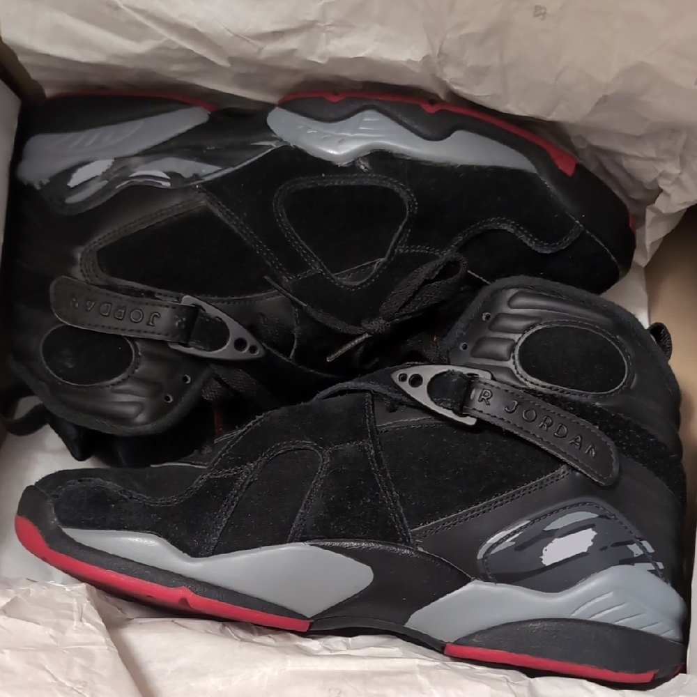 Jordan Men's Black and Gray Sneakers with Red Accents